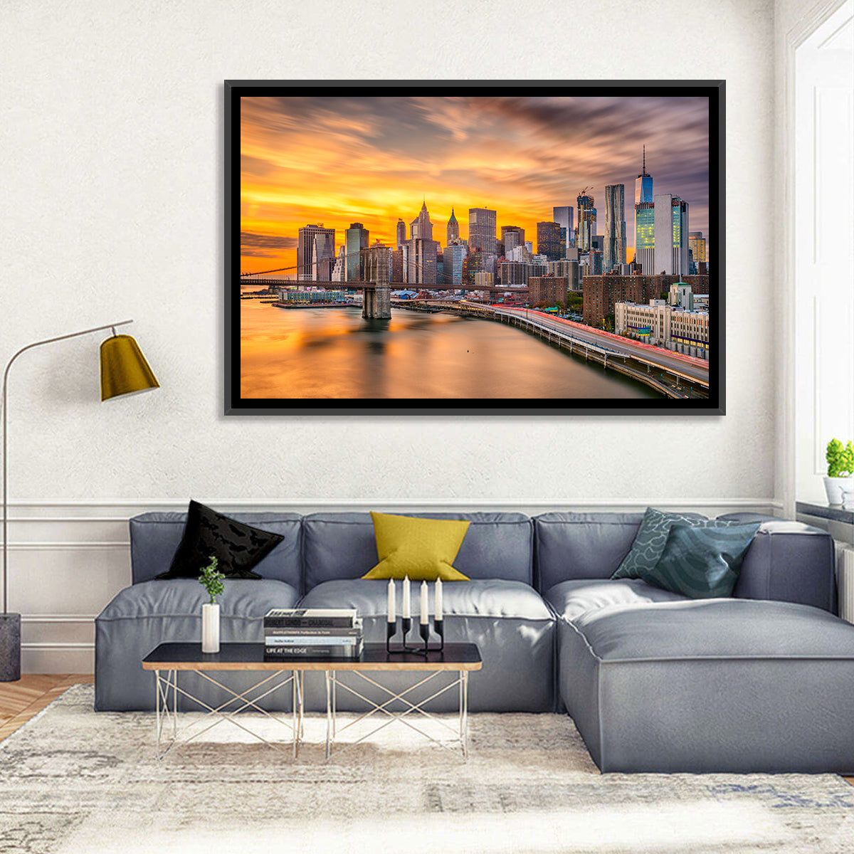 Lower Manhattan Skyline Wall Art in a room, landscape