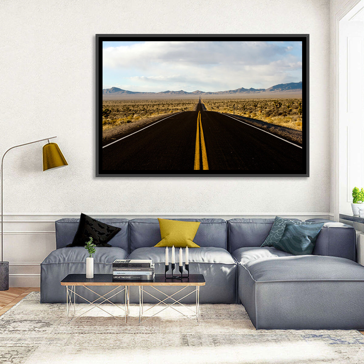 Nevada Desert Highway Wall Art in a room, landscape
