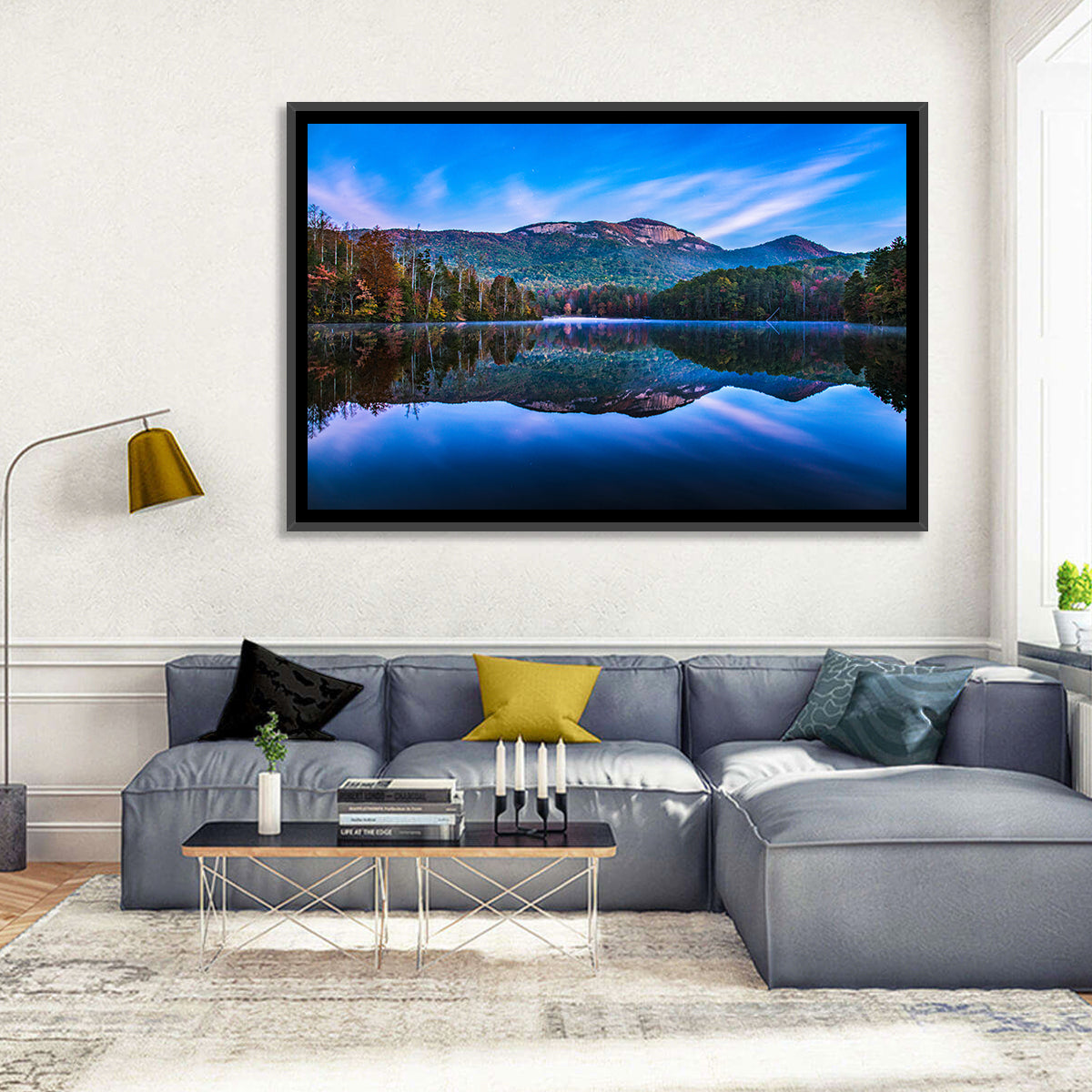 Pinnacle Lake Reflection Wall Art in a room, landscape