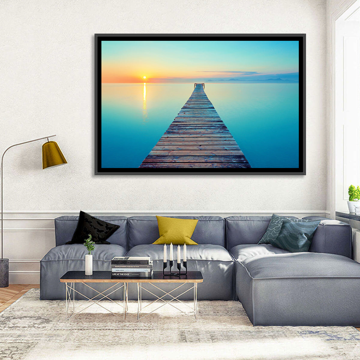 Wooden Footbridge at Sunset Wall Art in a room, landscape