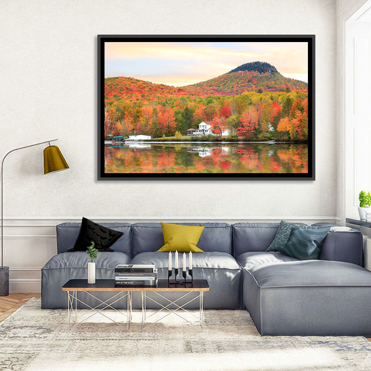 Groton Lakehouse Reflection Wall Art in a room, landscape
