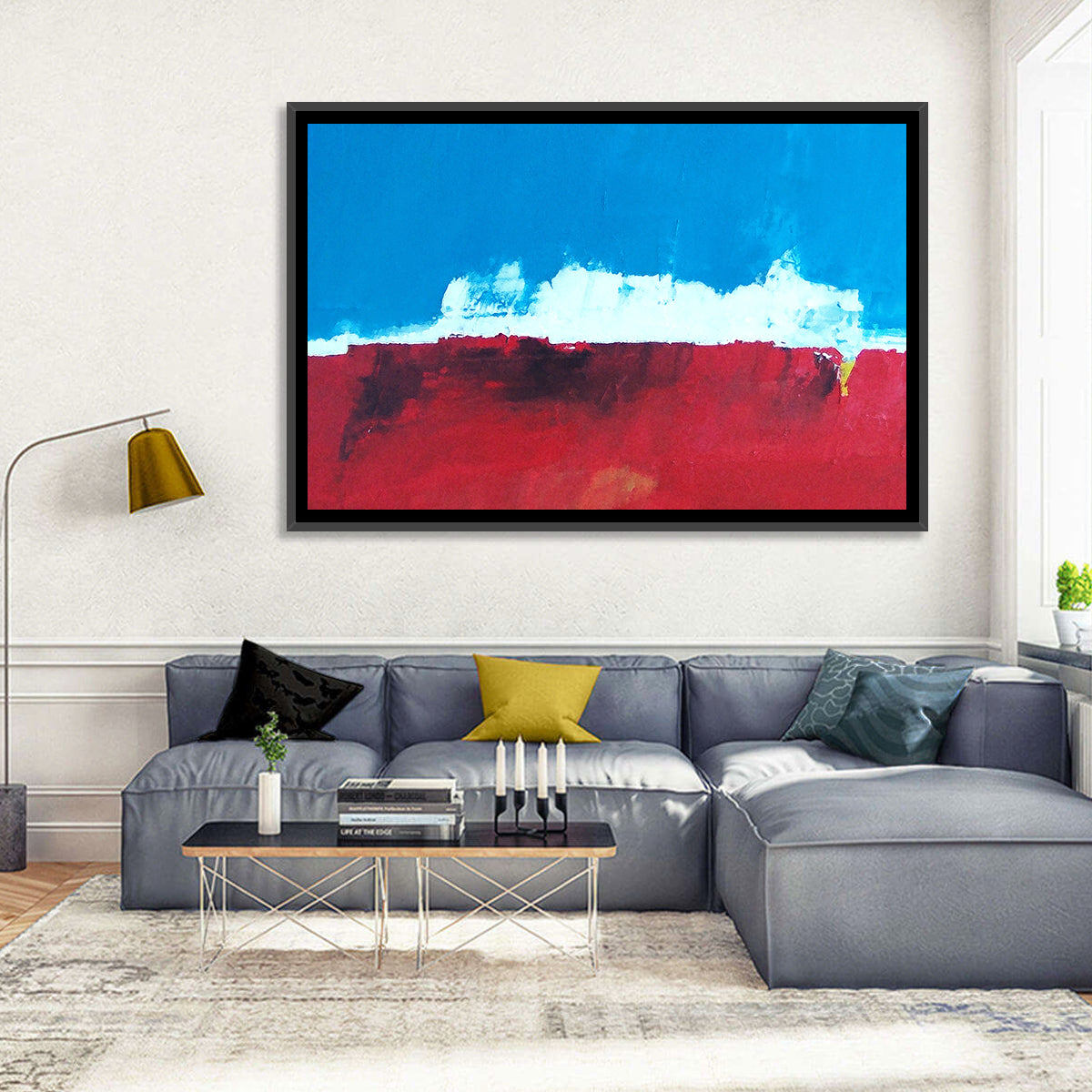 Ocean Horizon Abstract Wall Art in a room, landscape