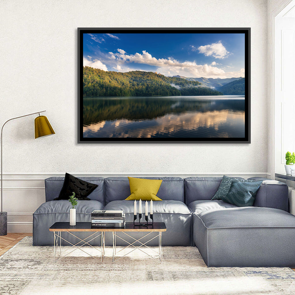 Golden Mist Mountain Lake Wall Art