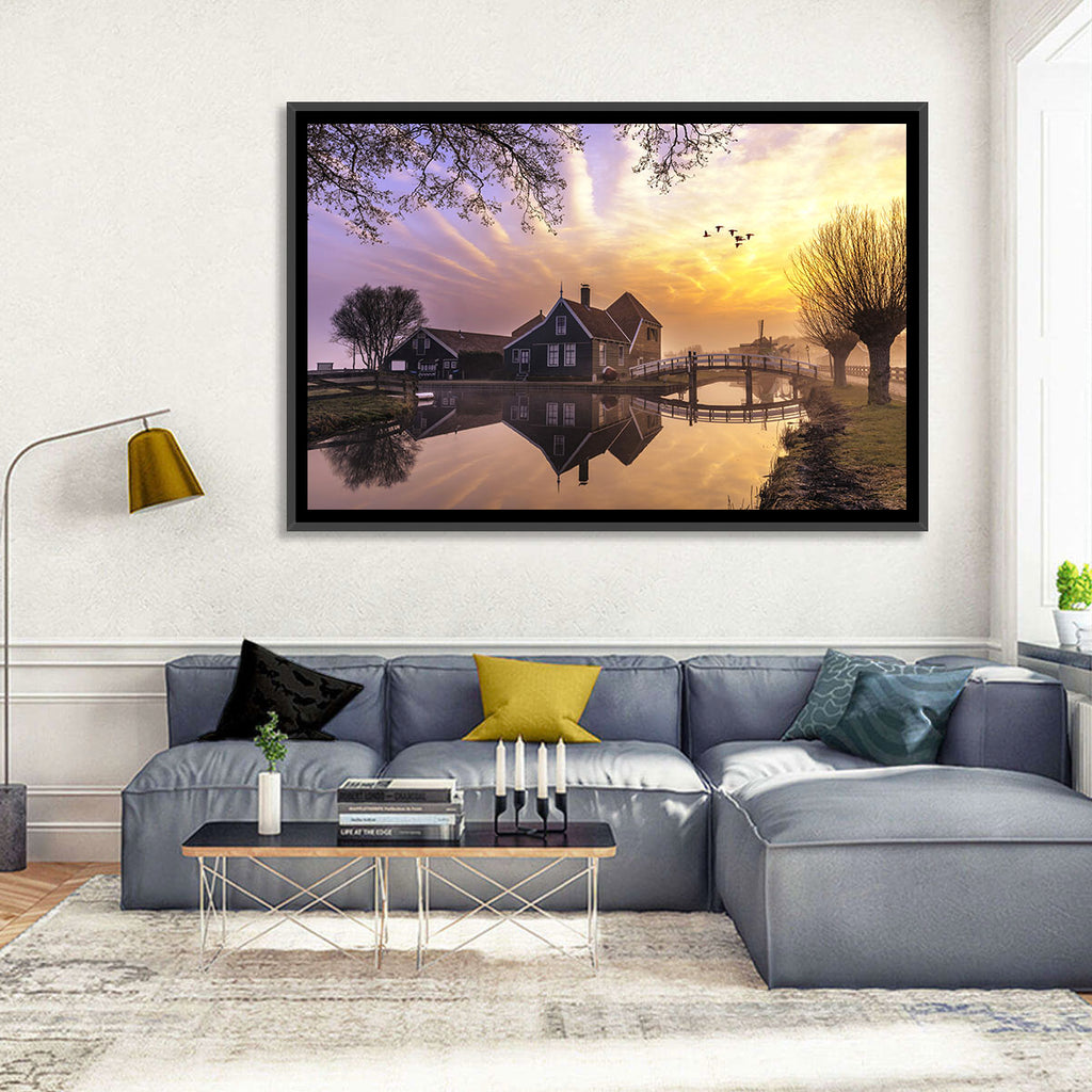 Dutch Canal House at Sunset Wall Art