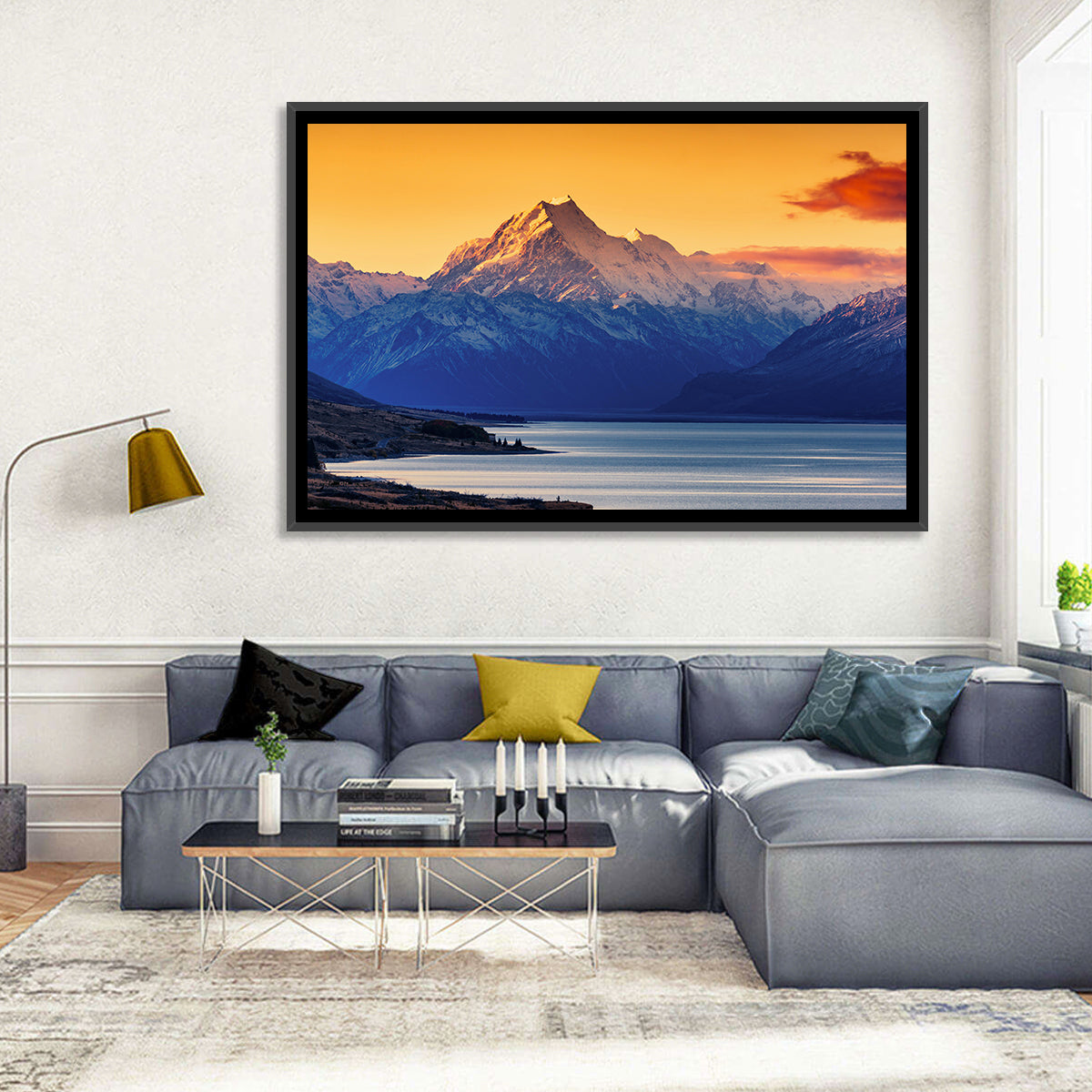 Aoraki Mount Cook Over Lake Pukaki Wall Art in a room, landscape