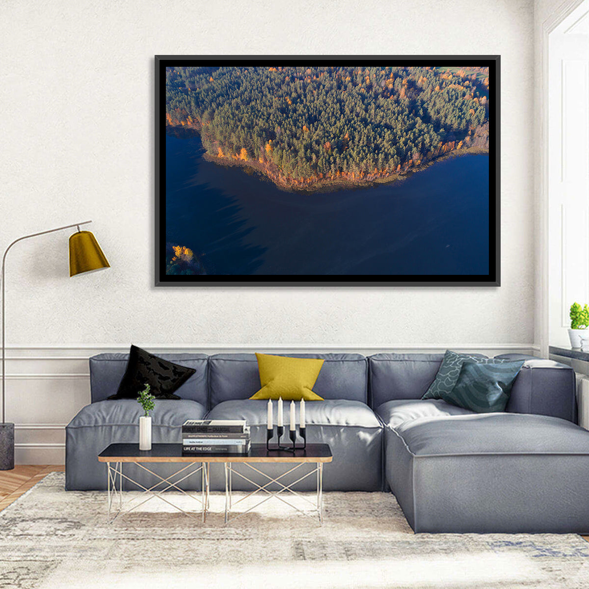 Lake Dolysets Aerial View Wall Art in a room, landscape
