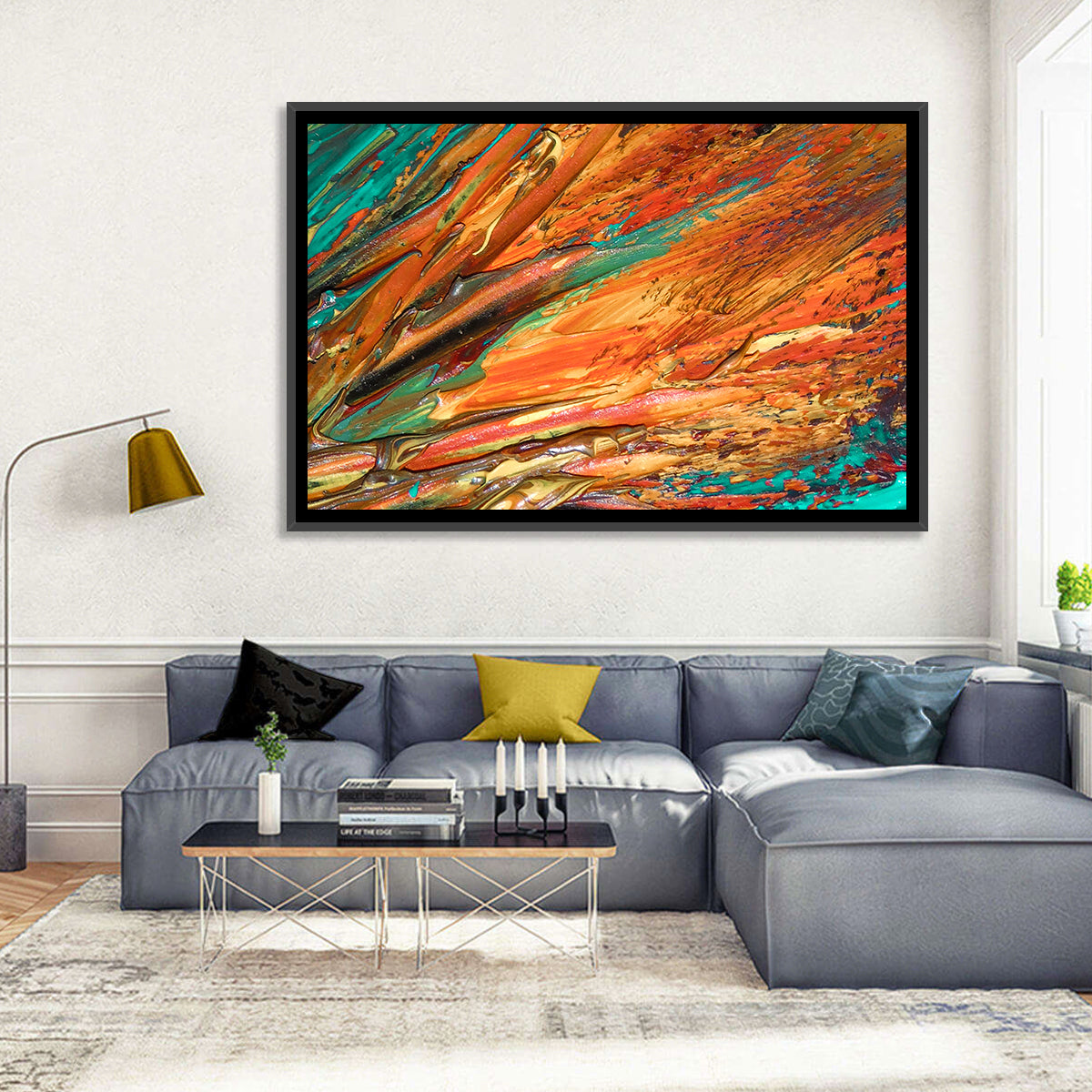 Flowing River Abstract in Orange and Teal Wall Art