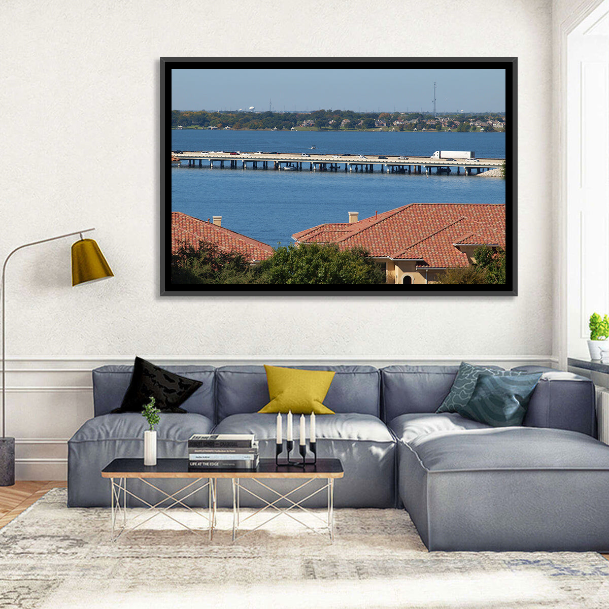 Lake Ray Hubbard Bridge View Wall Art in a room, landscape