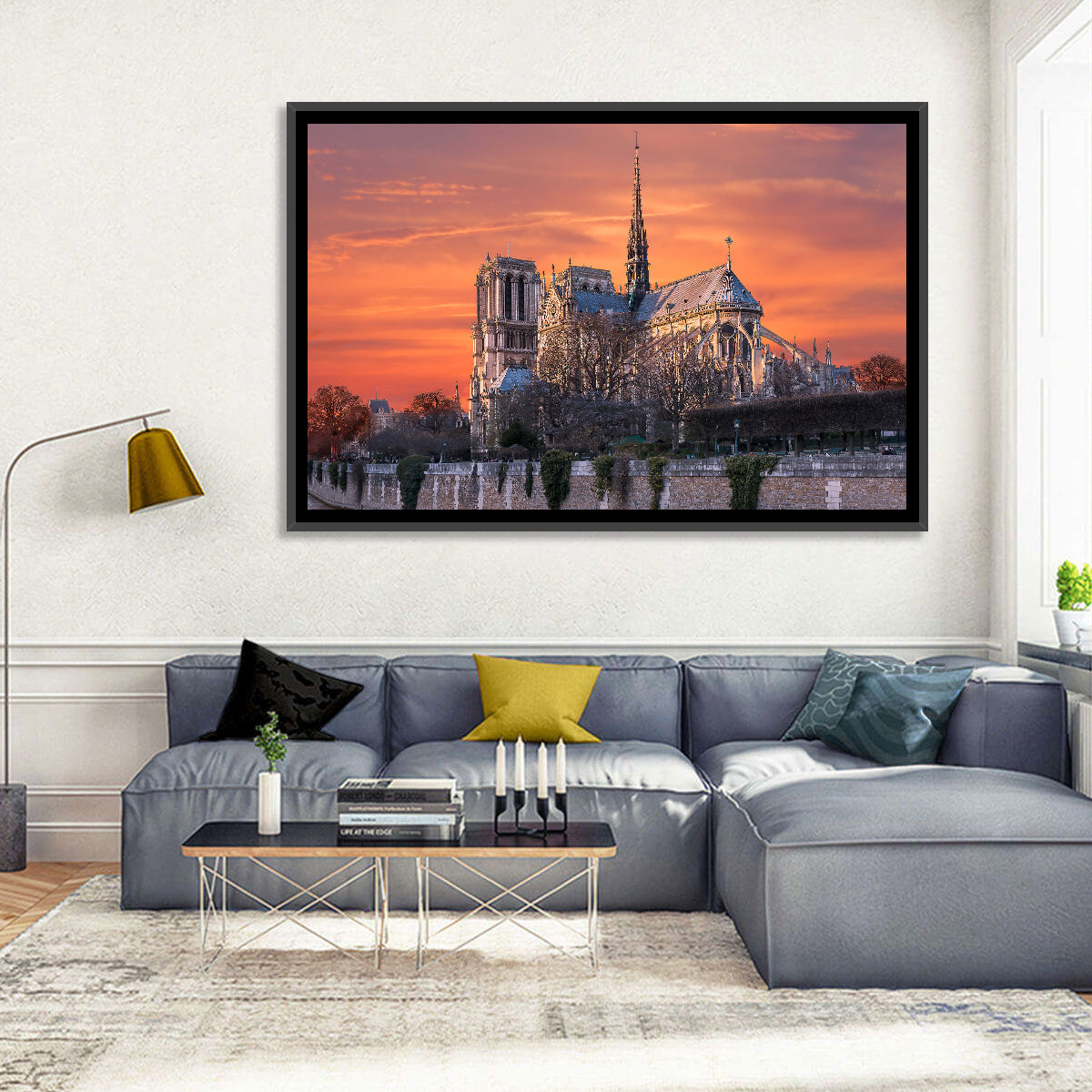 Notre-dame Cathedral at Golden Hour Wall Art in a room, landscape