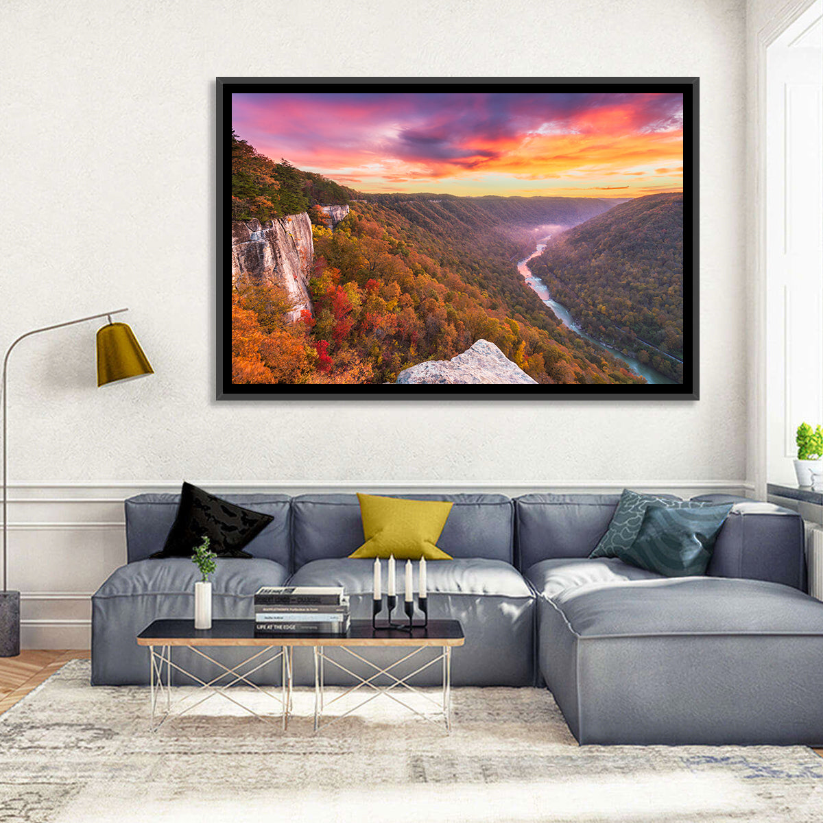New River Gorge Sunset Wall Art in a room, landscape