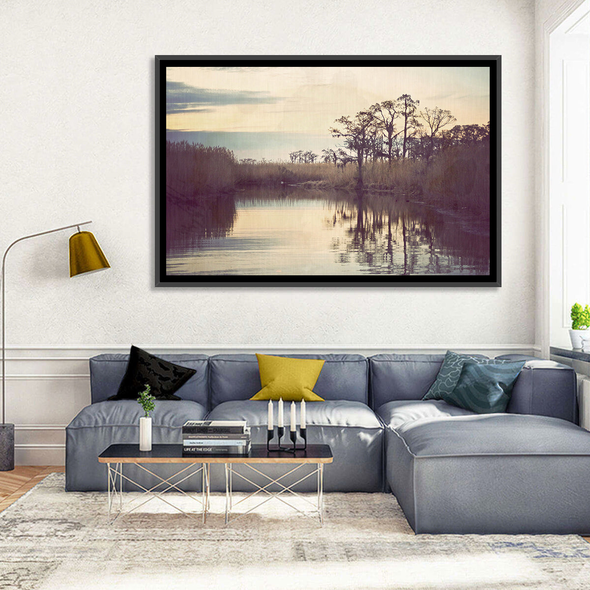 Louisiana Cypress Swamp at Dusk Wall Art in a room, landscape