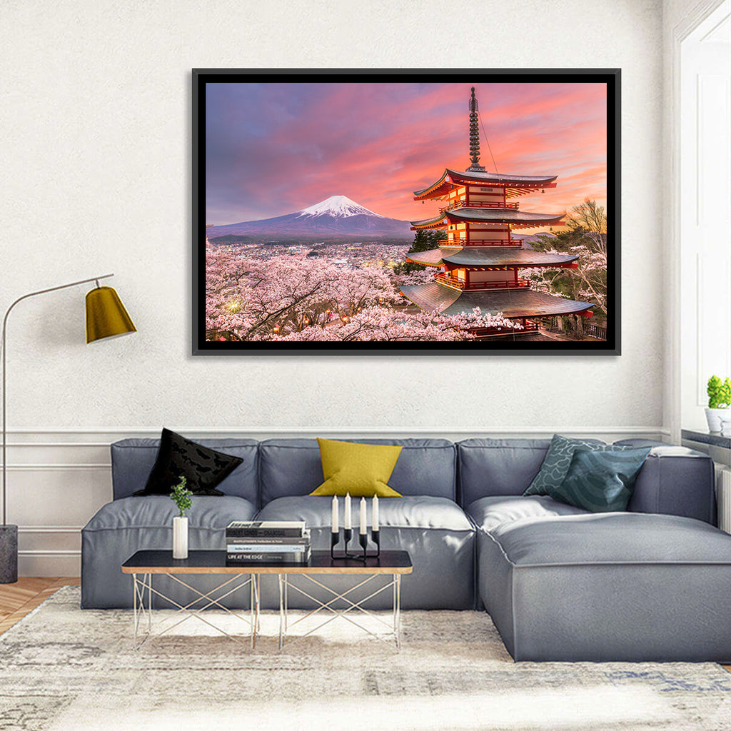 Chureito Pagoda and Mount Fuji at Sunset Wall Art
