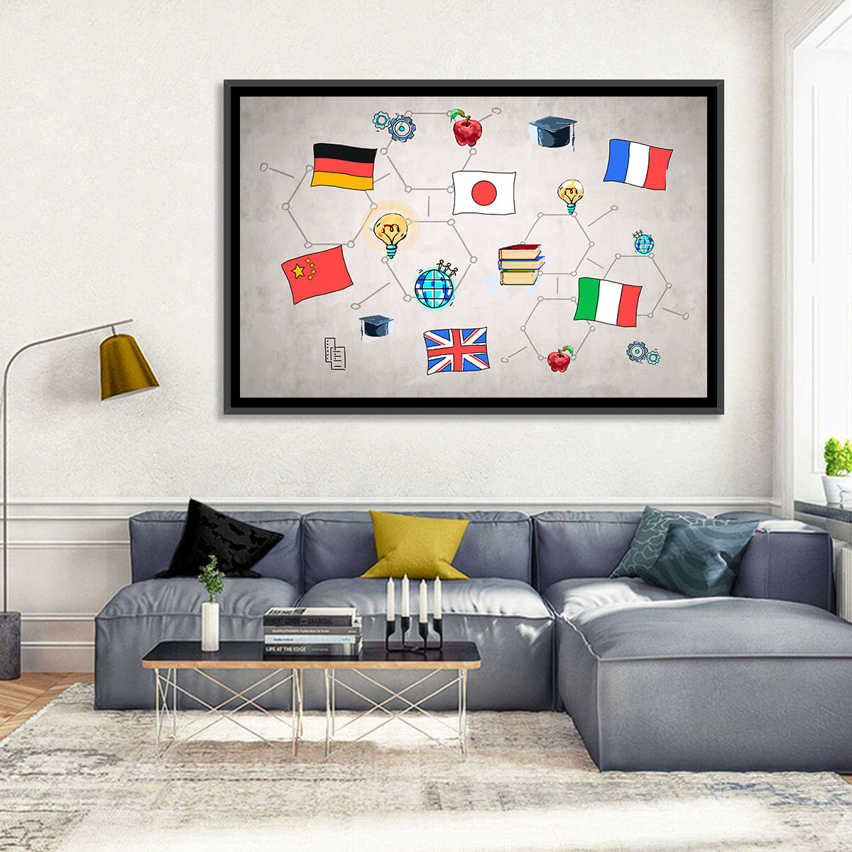 Global Flags Network Wall Art in a room, landscape