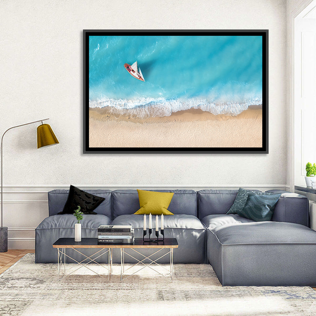 Centered Sailboat Over Turquoise Sea Wall Art