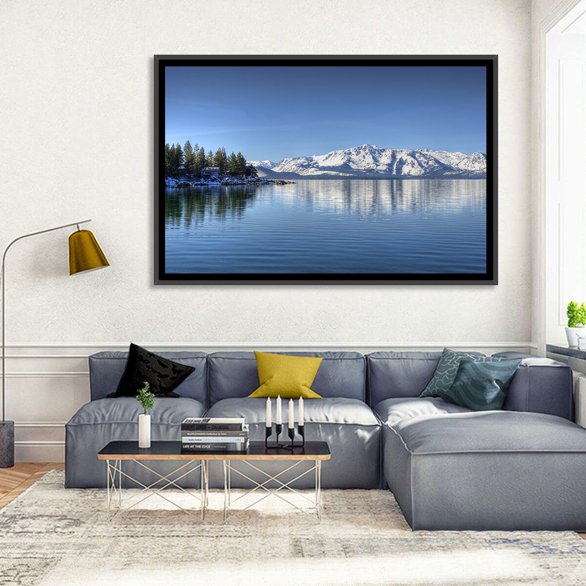 Elk Point Lake Tahoe Reflection Wall Art in a room, landscape