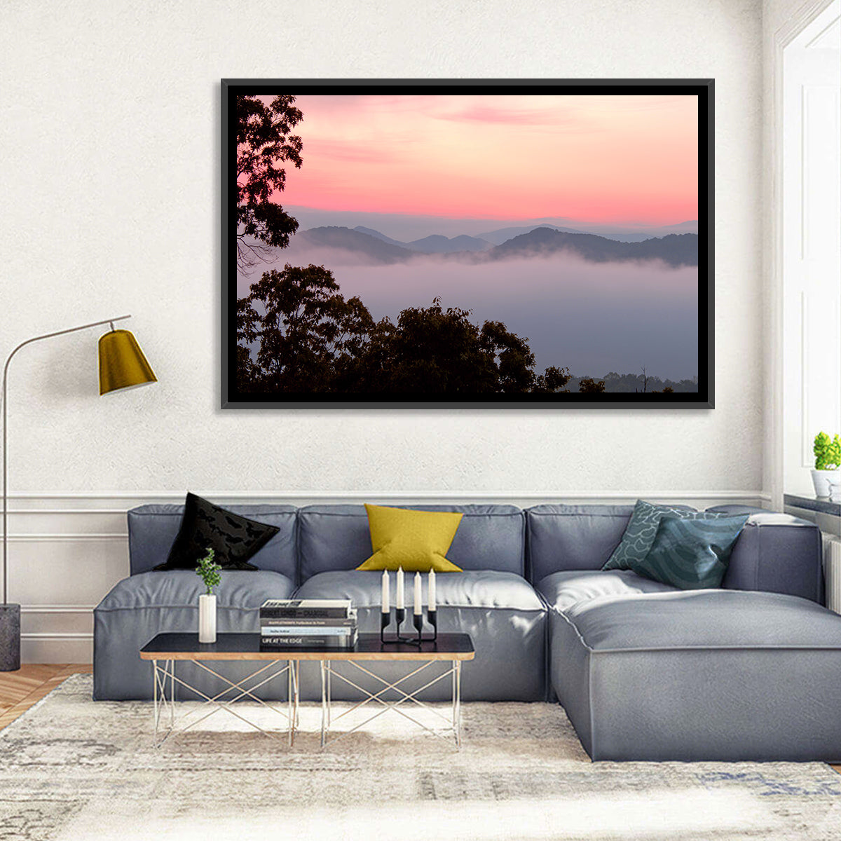 Smogy Foothills Dawn Wall Art in a room, landscape