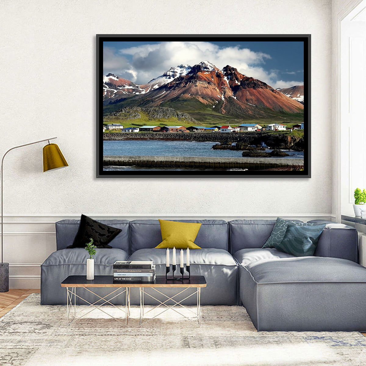 East Fjords Harbor Village Wall Art in a room, landscape