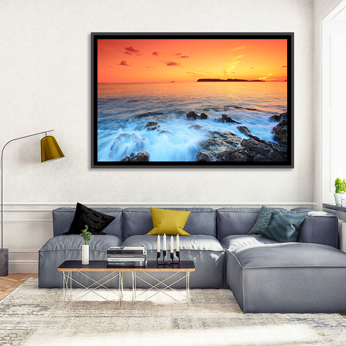 Dubrovnik Sunset Over Rocky Shore Wall Art in a room, landscape