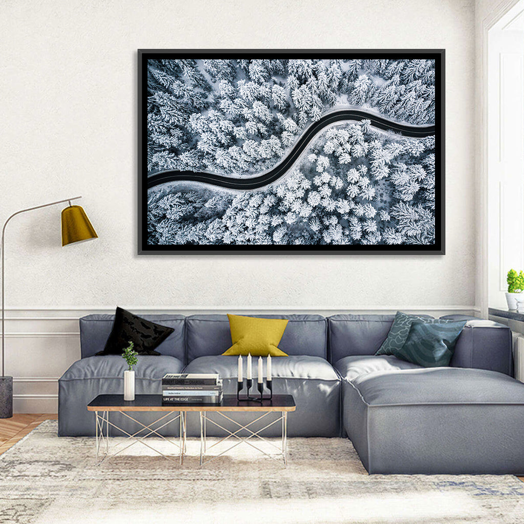 S-curve Winter Forest Road Wall Art