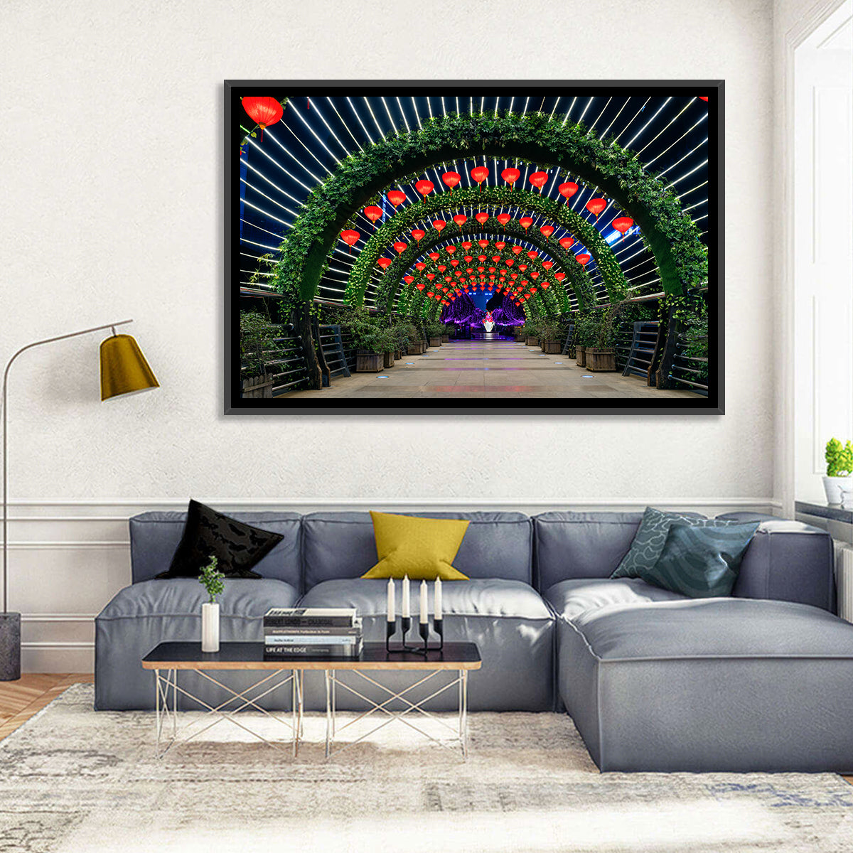 Red Lantern Trellis Tunnel Wall Art