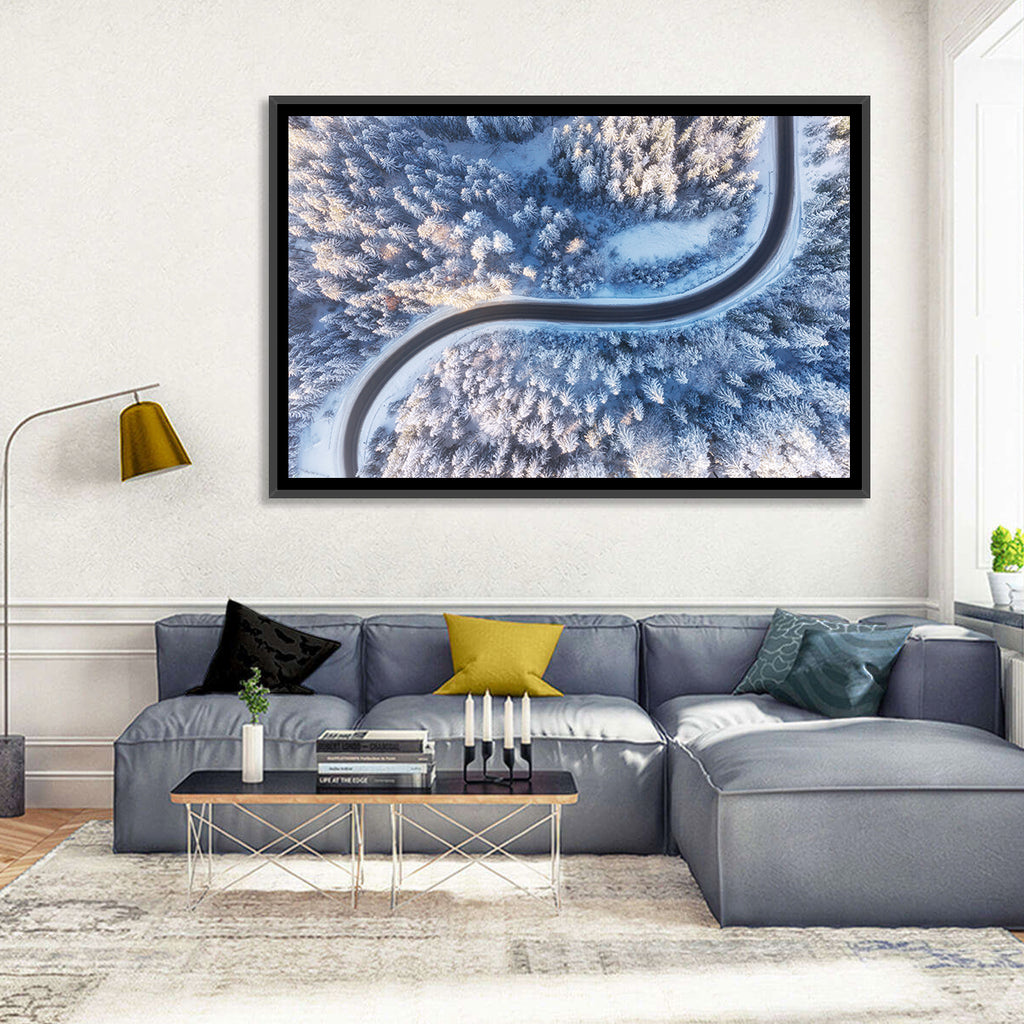 Winding Snow-covered Forest Road Wall Art