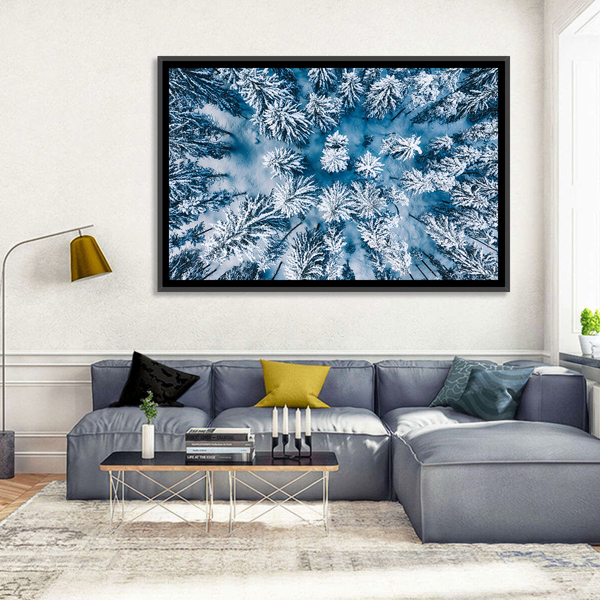Aerial Snowy Evergreen Canopy Wall Art in a room, landscape
