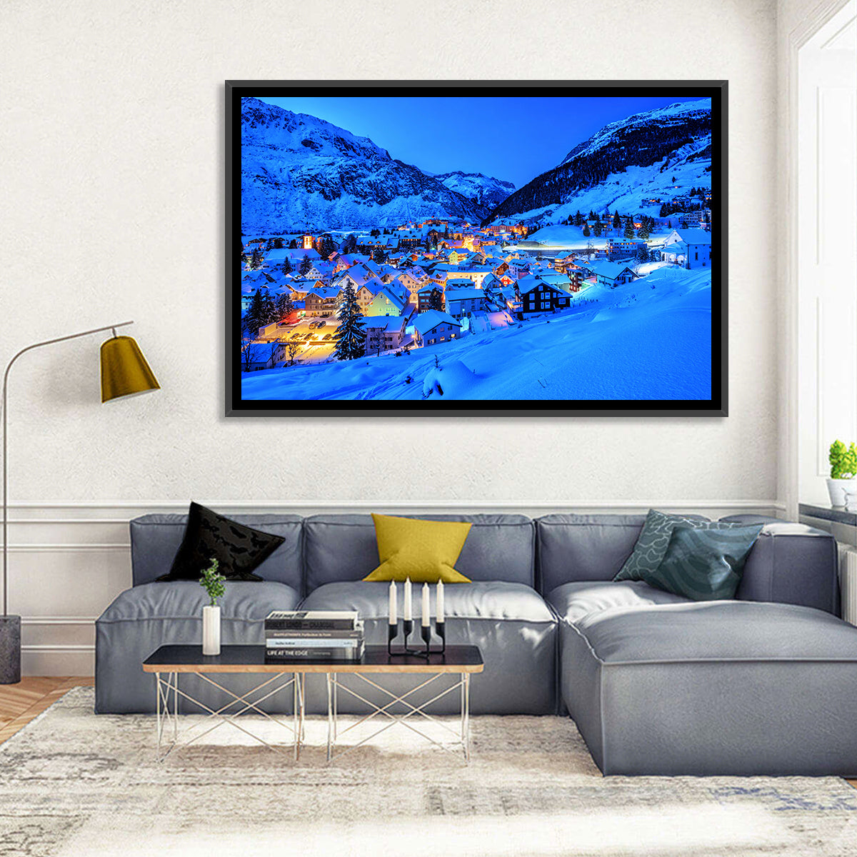 Andermatt Winter Village Wall Art in a room, landscape