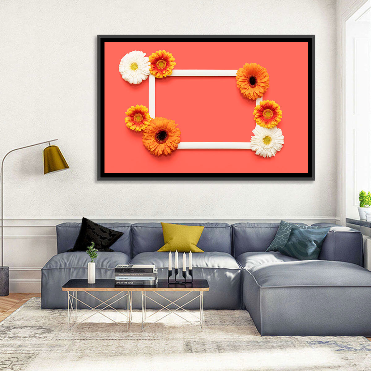 Handwritten Gerbera Greeting Wall Art in a room, landscape