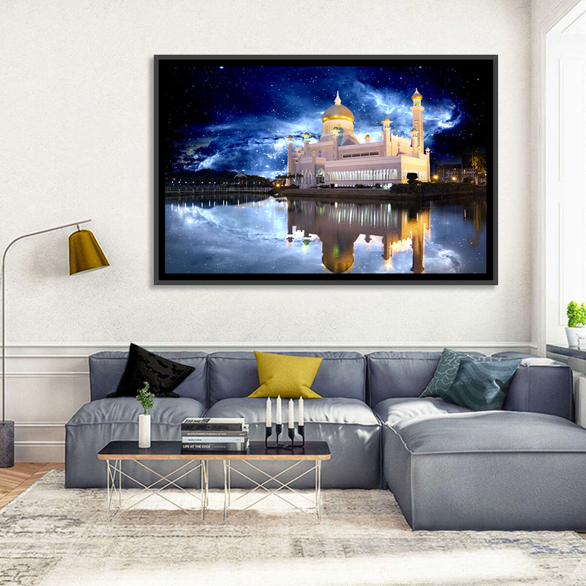 Omar Ali Saifuddien Mosque at Night Wall Art in a room, landscape