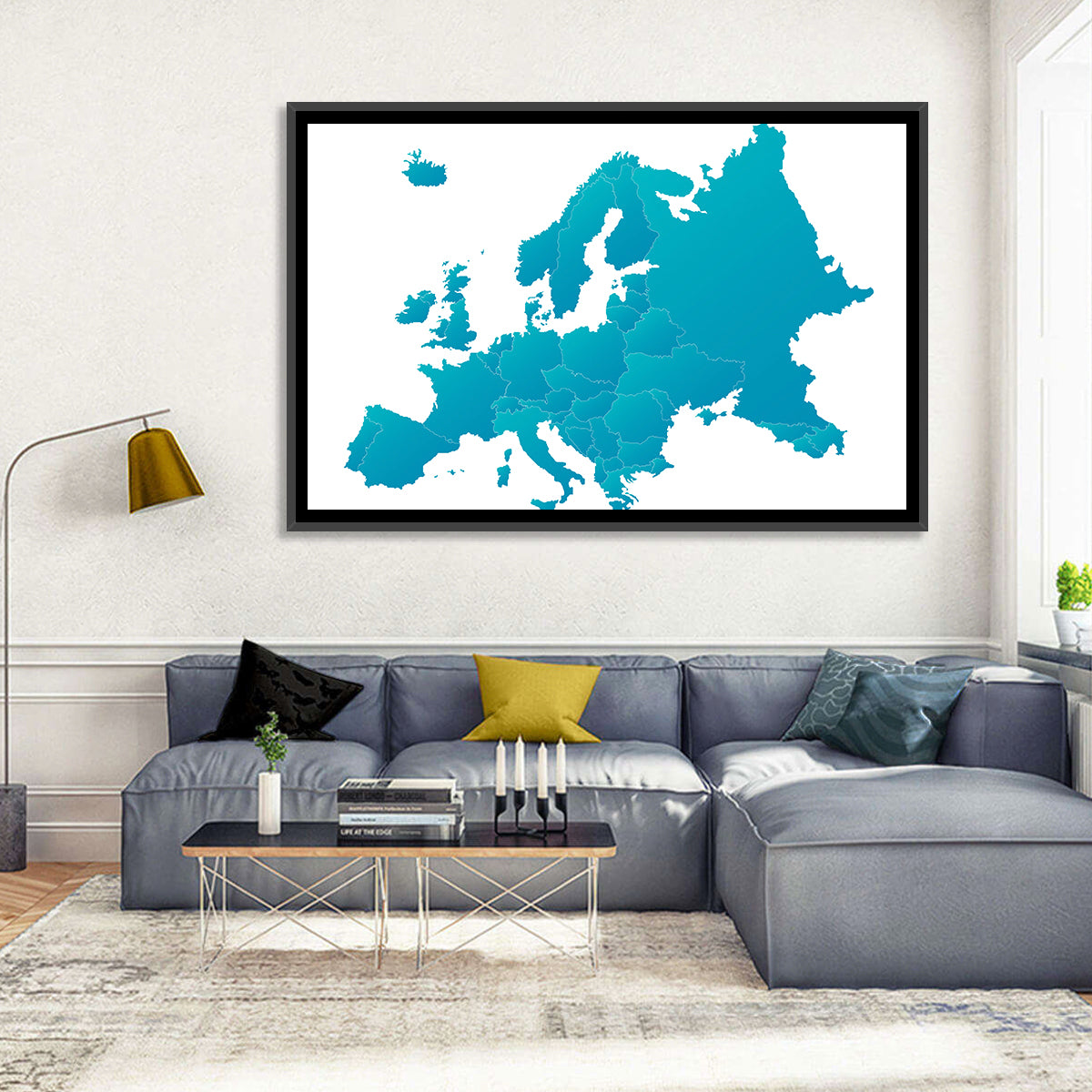 Teal Gradient Europe Map Wall Art