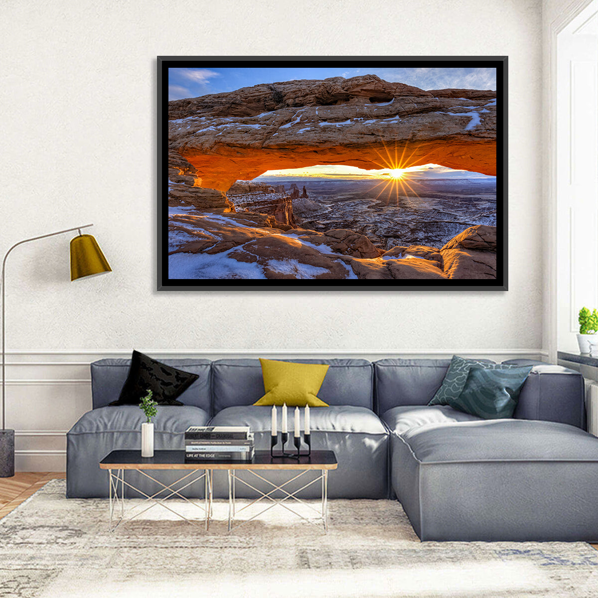Sunrise at Mesa Arch Wall Art in a room, landscape