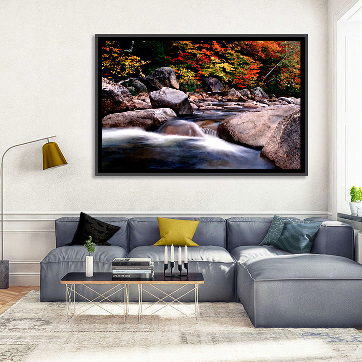 New Hampshire Autumn Stream Wall Art in a room, landscape