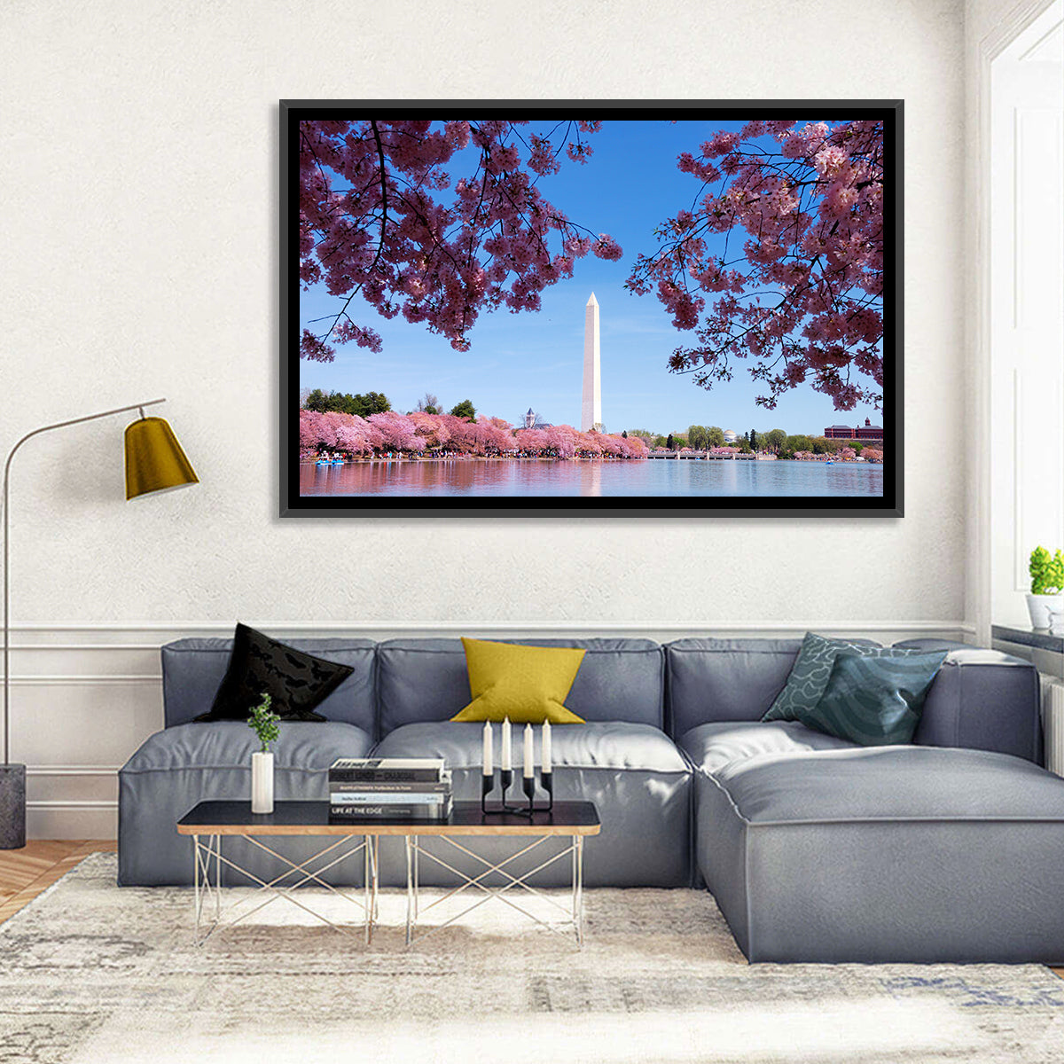 Washington Monument with Cherry Blossoms Wall Art in a room, landscape