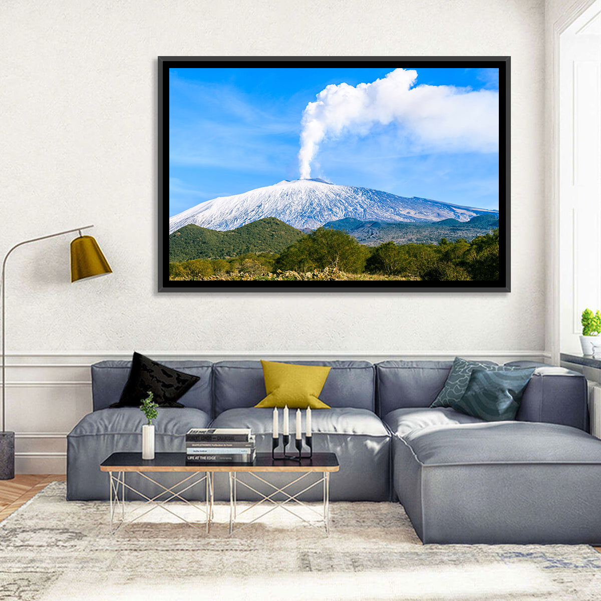 Snow-capped Mount Etna with Volcanic Plume Wall Art