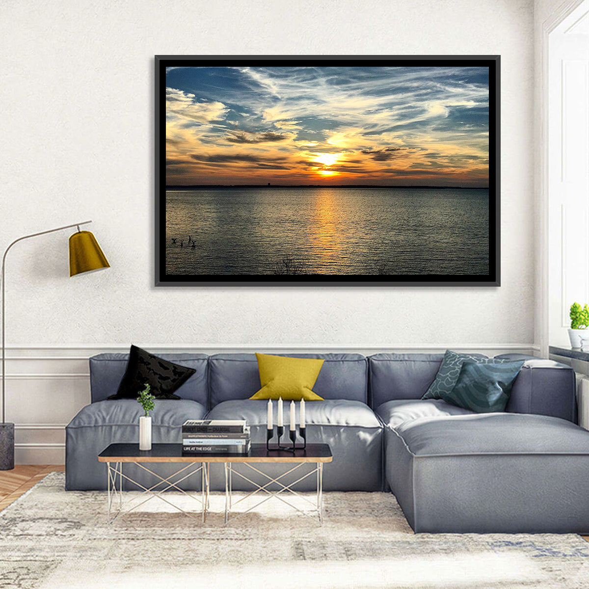 Texoma Lake Sunset Wall Art in a room, landscape
