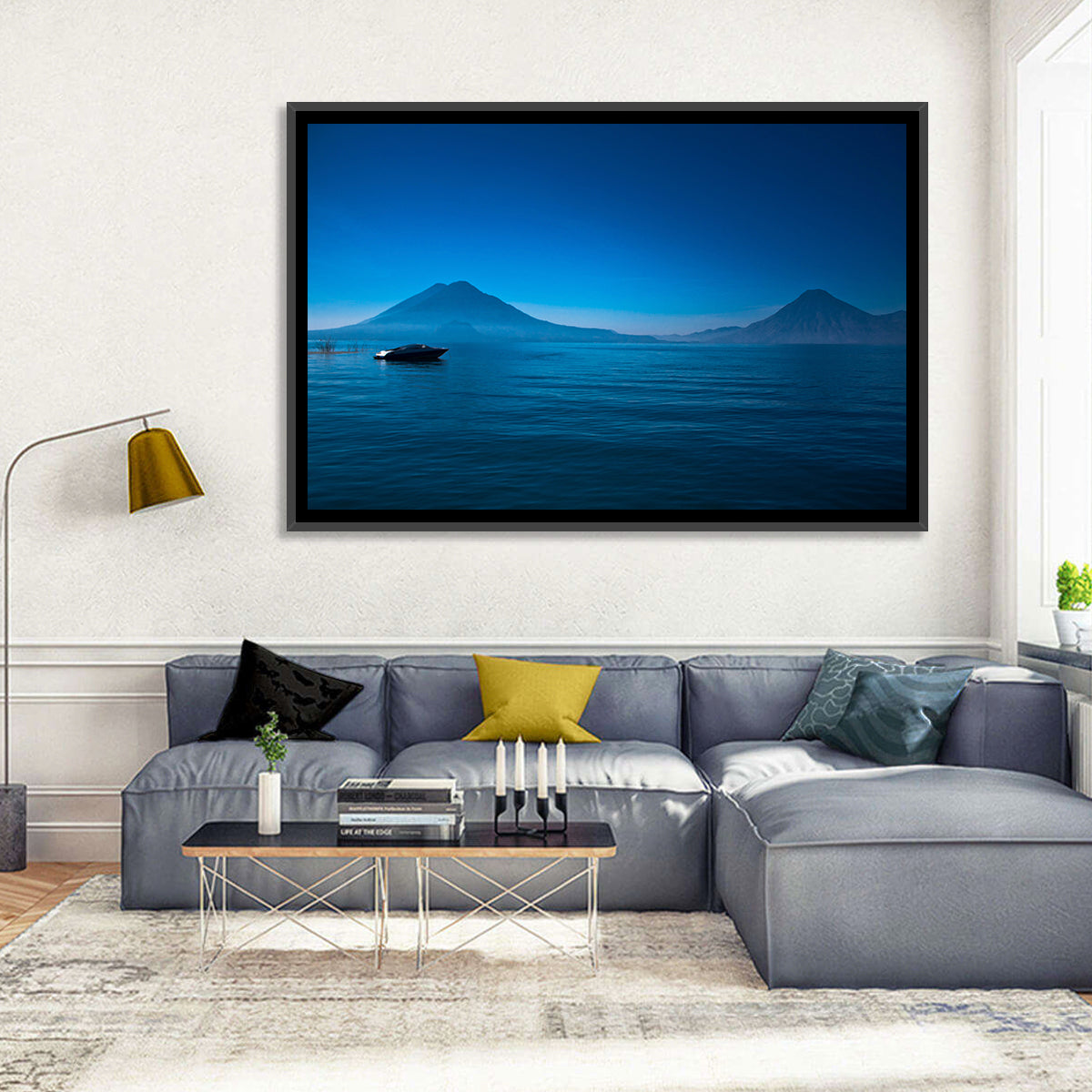 Boat on Lake Atitlán Wall Art in a room, landscape