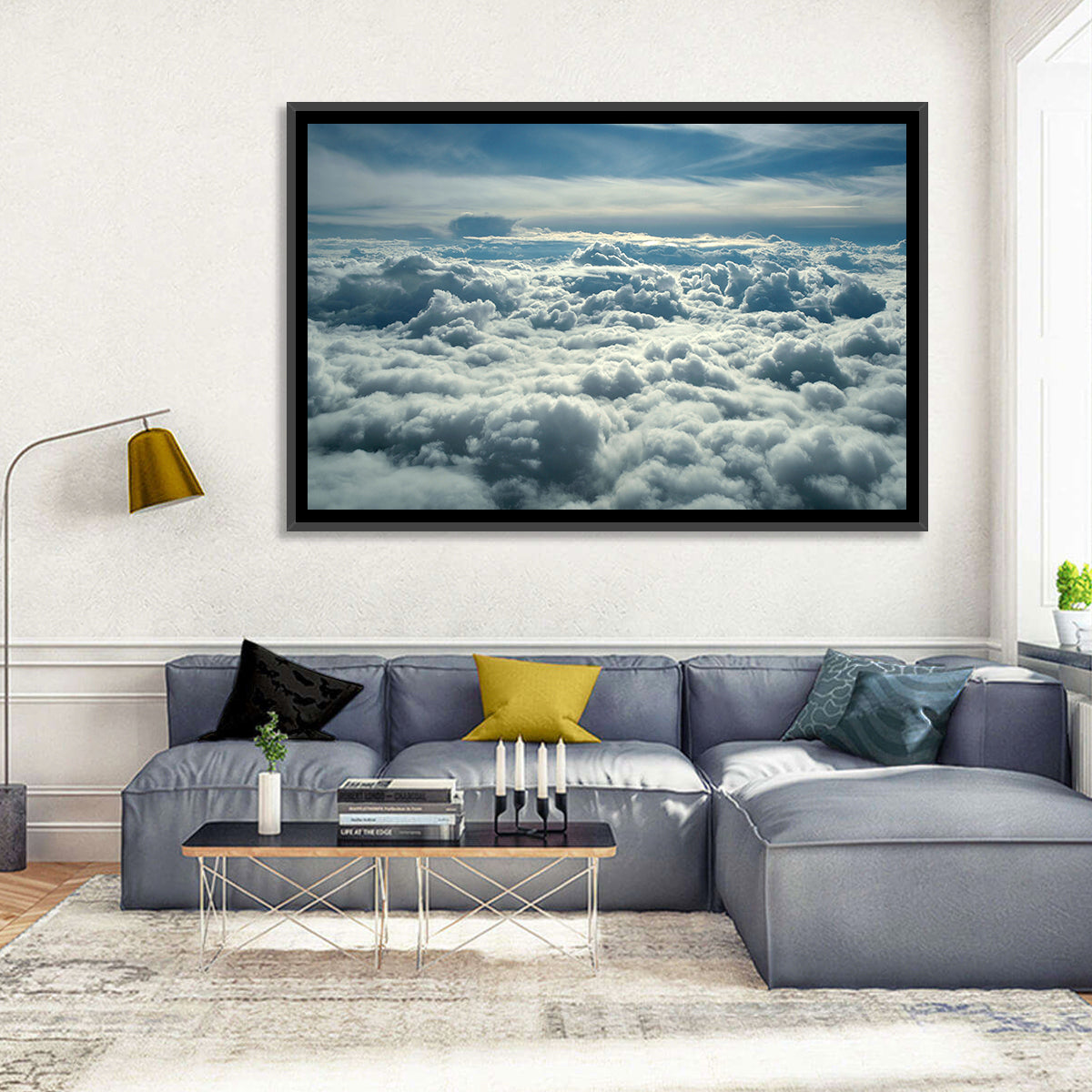 Aerial View Above Clouds Wall Art in a room, landscape