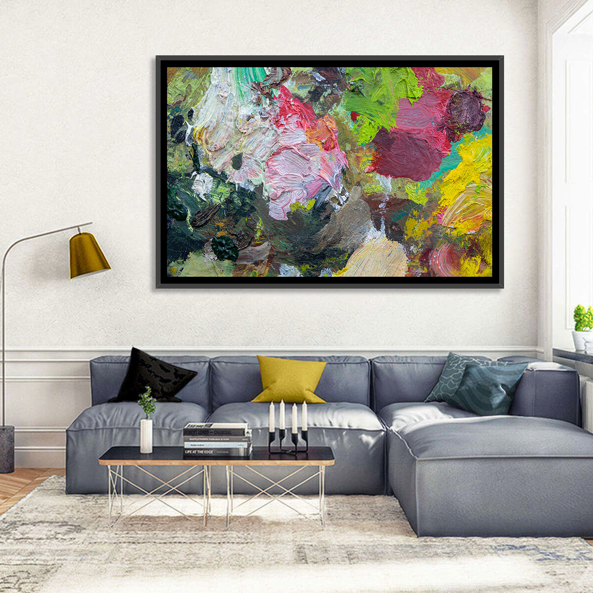 Hand Drawn Abstract Palette Wall Art in a room, landscape