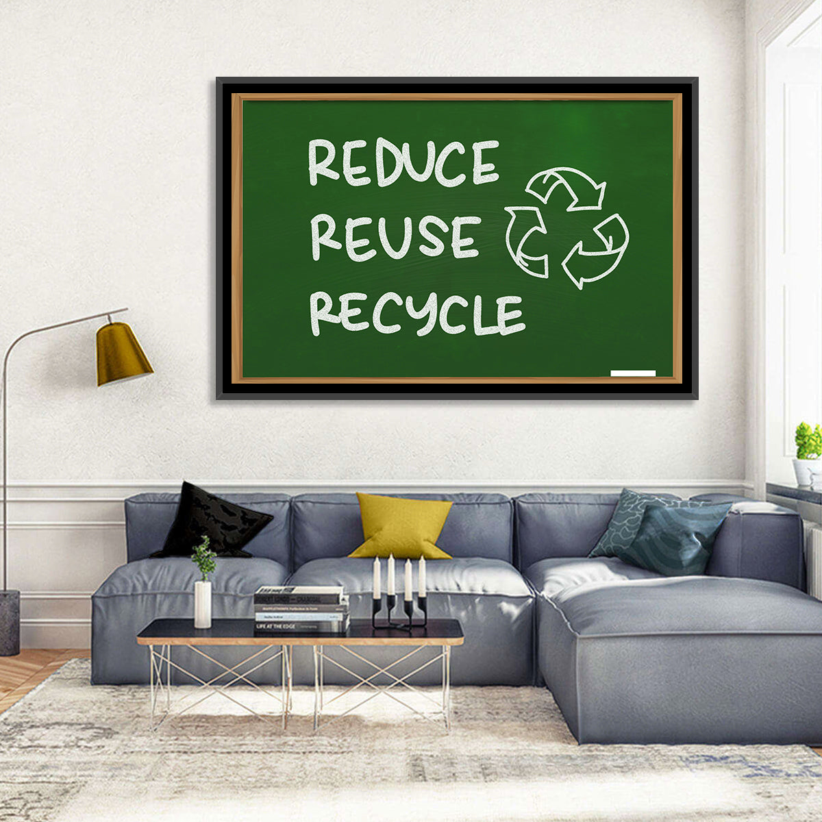 Reduce Reuse Recycle Chalkboard Wall Art in a room, landscape