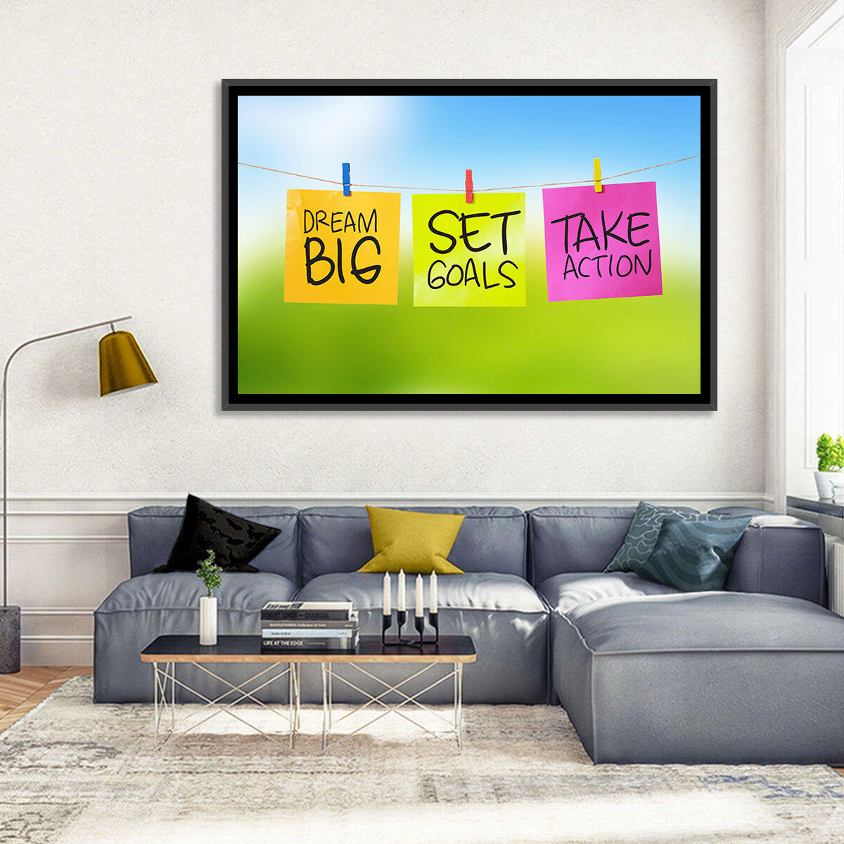 Dream Big Sticky Note Trio Wall Art in a room, landscape