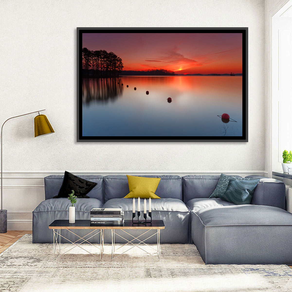 Lake Lanier Buoys at Sunset Wall Art in a room, landscape