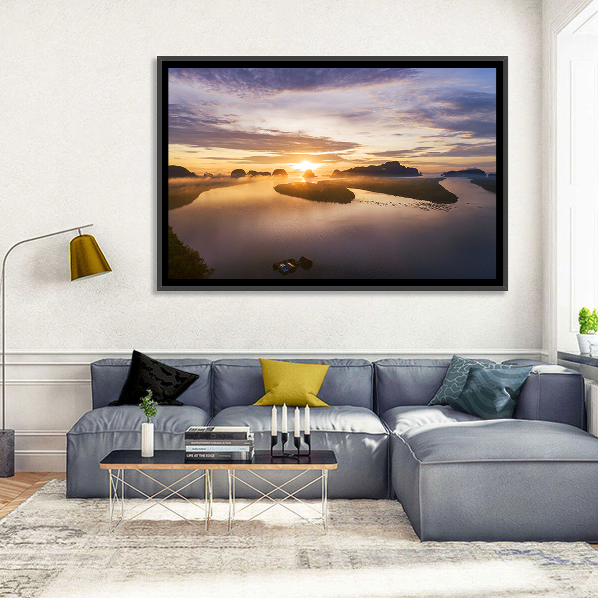 Phang Nga Bay Sunrise Wall Art in a room, landscape