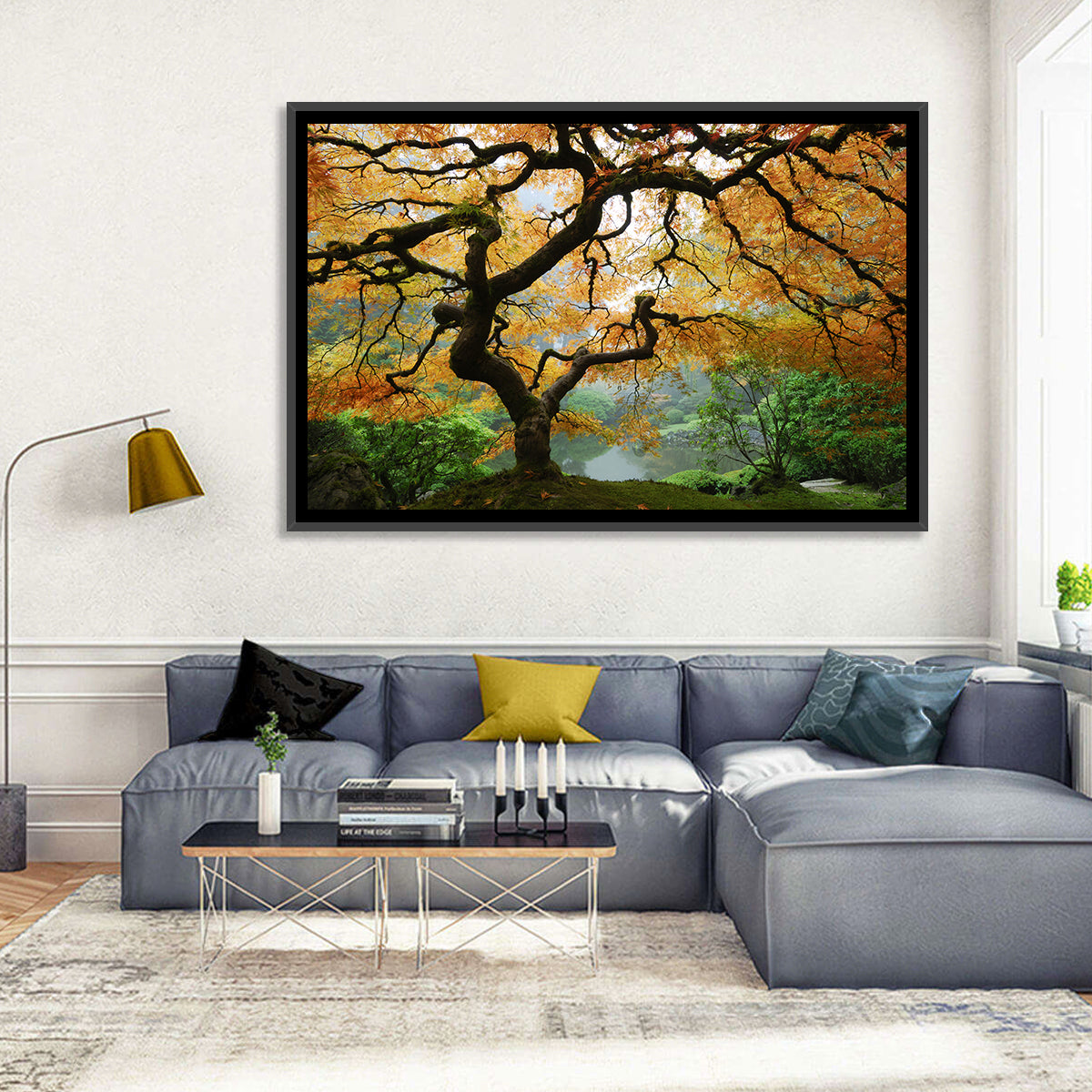 Japanese Autumn Maple Wall Art in a room, landscape