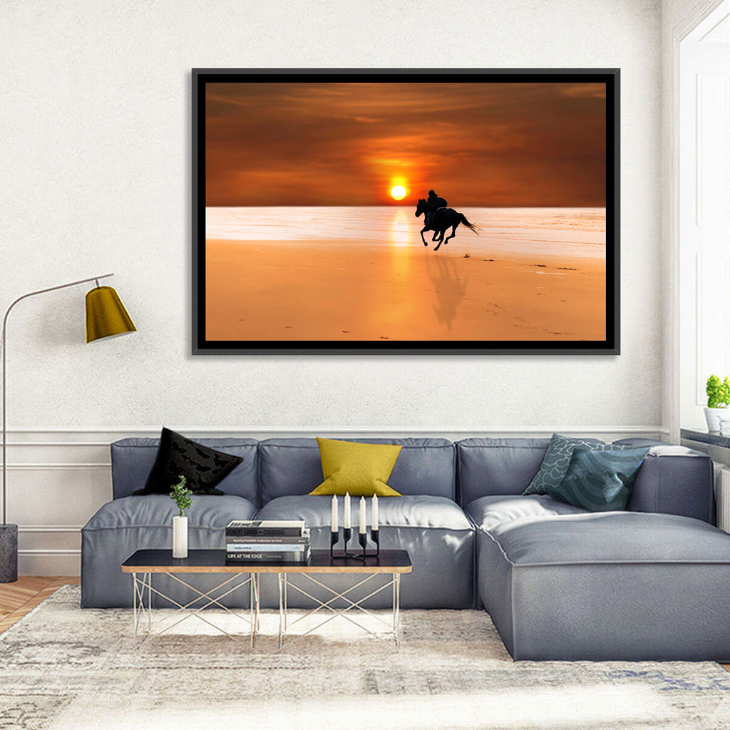 Horse and Rider at Sunset Wall Art