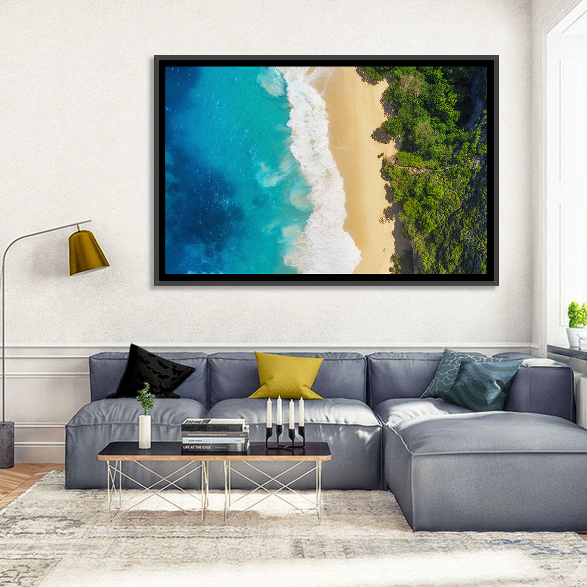 Aerial Turquoise Beach View Wall Art in a room, landscape