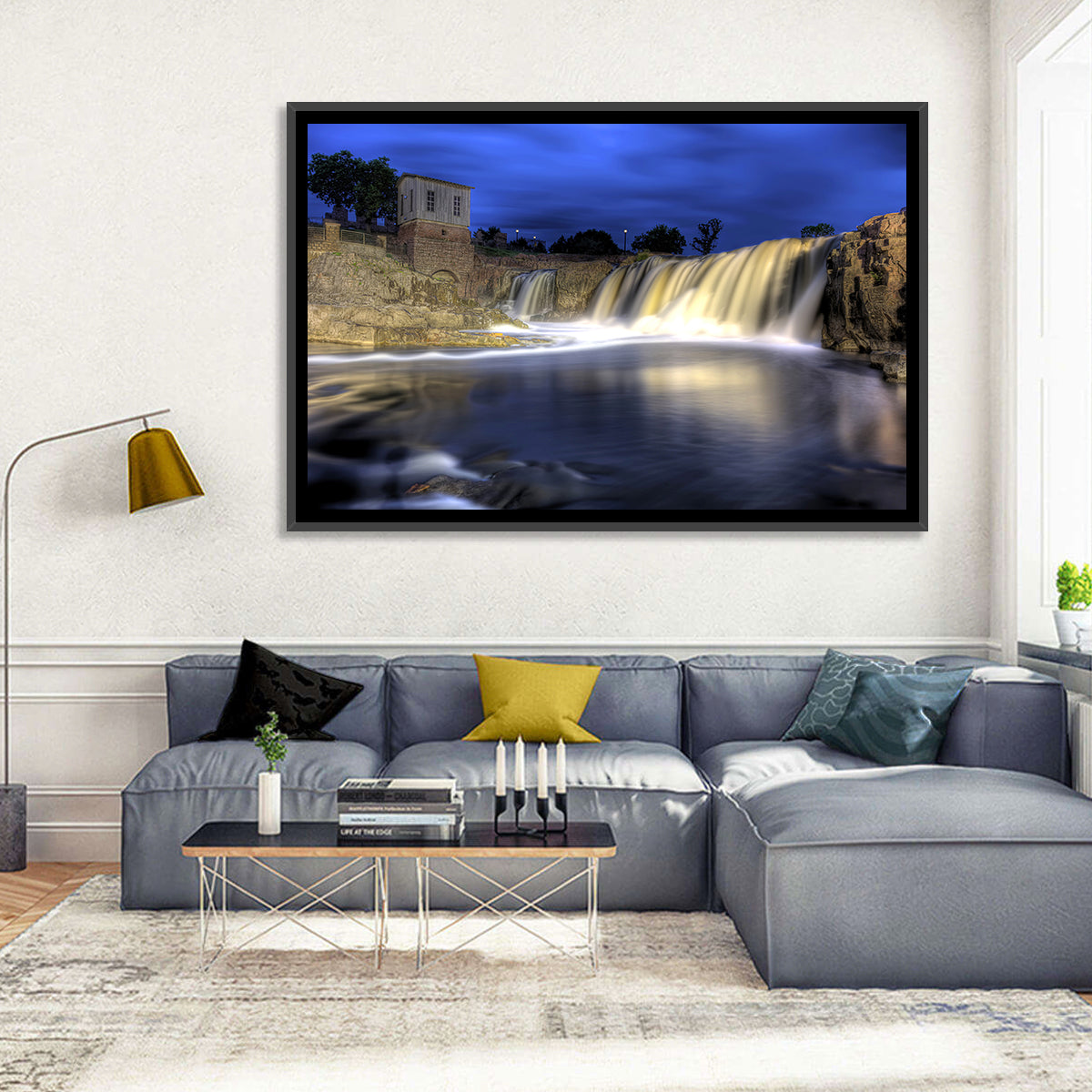 Queen Bee Mill Waterfall Wall Art in a room, landscape
