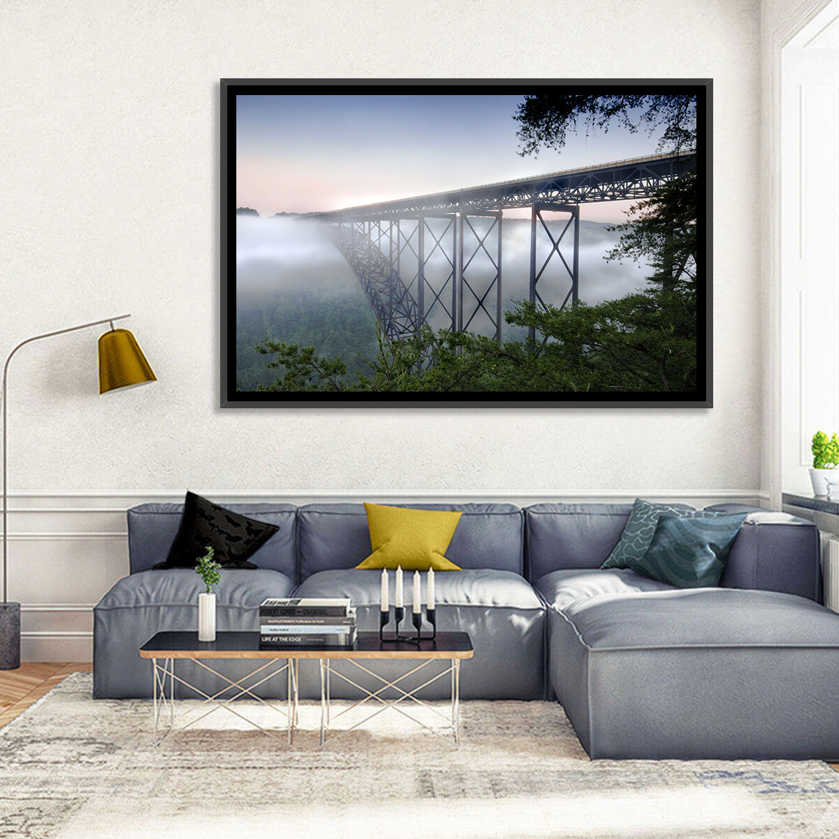 New River Gorge Bridge at Dawn Wall Art in a room, landscape