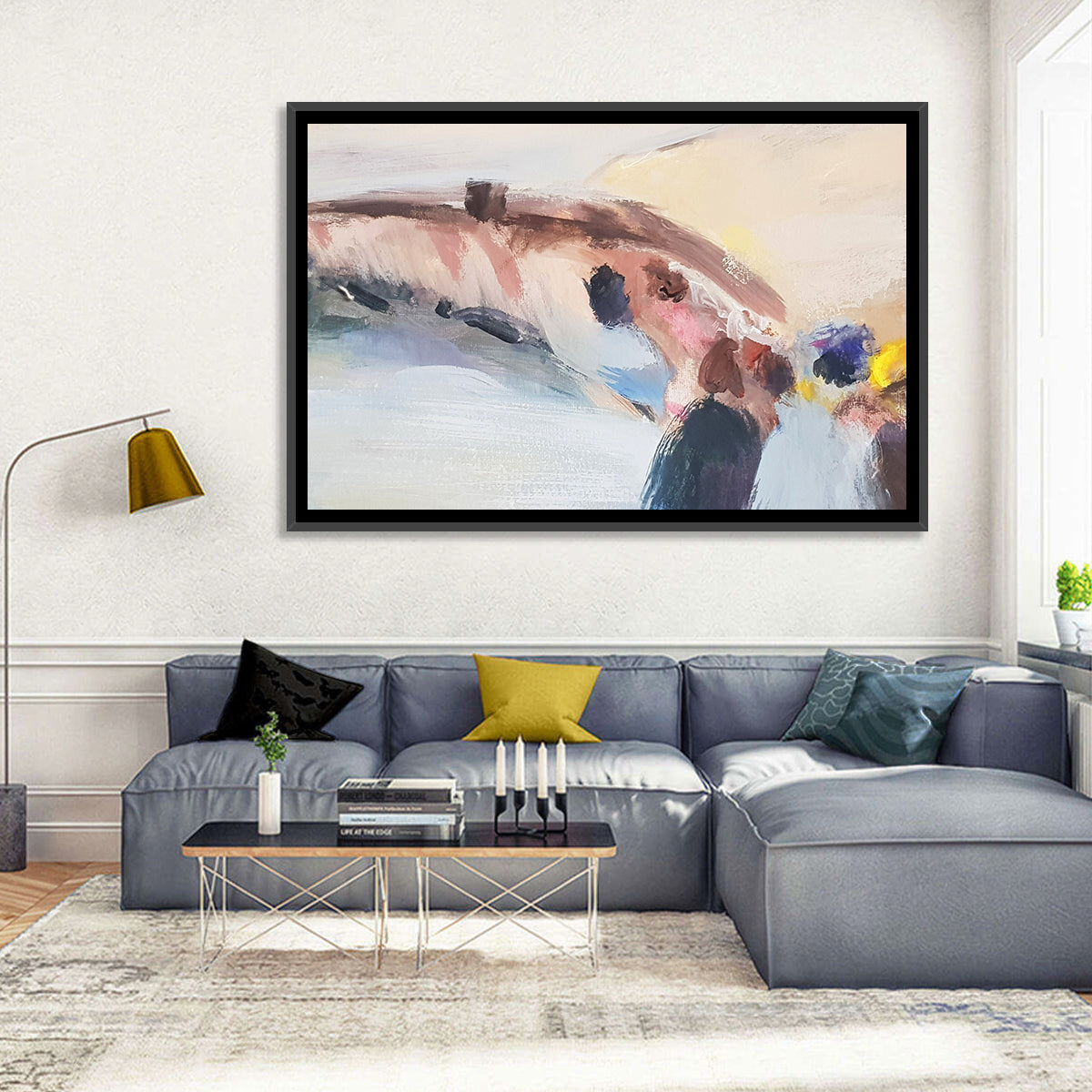Abstract Mountain Waterfall Wall Art in a room, landscape