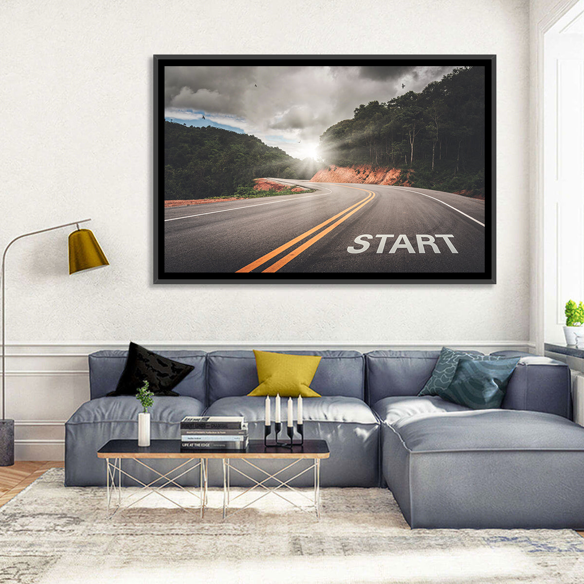 Start of a Journey, Sunrise Road Wall Art in a room, landscape
