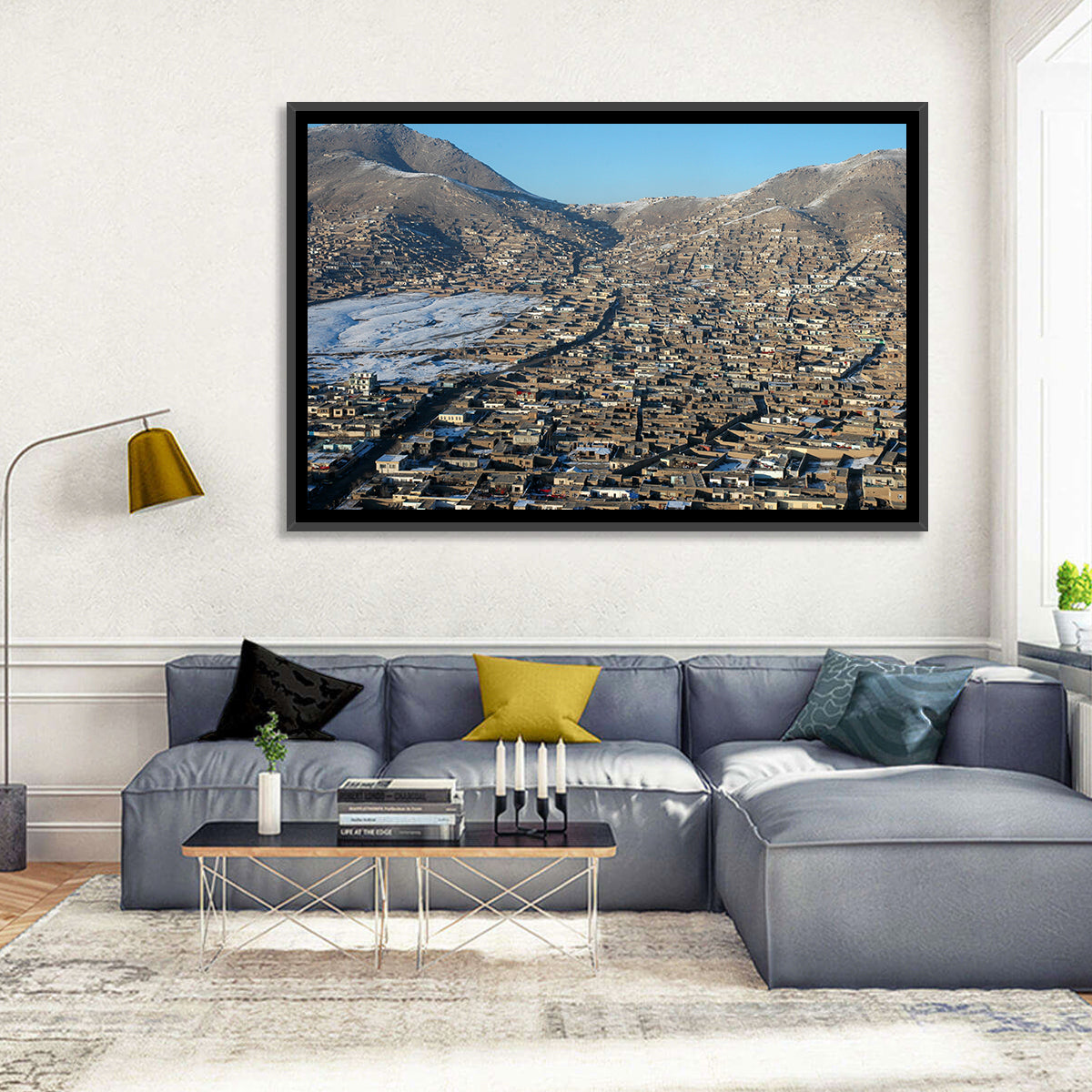 Kabul Winter Cityscape Wall Art in a room, landscape